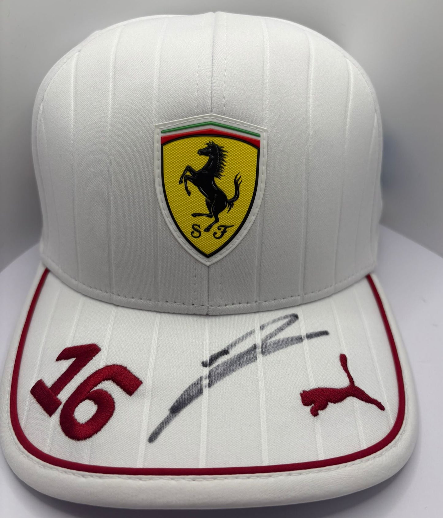 Charles Leclerc #16 Scuderia Ferrari Formula One Driver Signed White Puma F1 Cap + COA