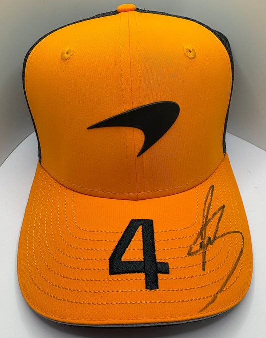 2025 British Grand Prix Winner Lando Norris Signed Orange McLaren F1 Cap + Dealer COA