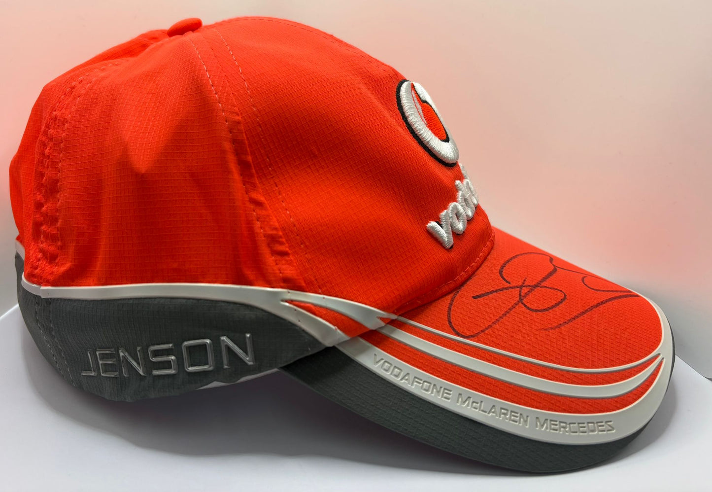 Jenson Button Signed Vodafone McLaren Mercedes Red F1 Cap + Dealer COA