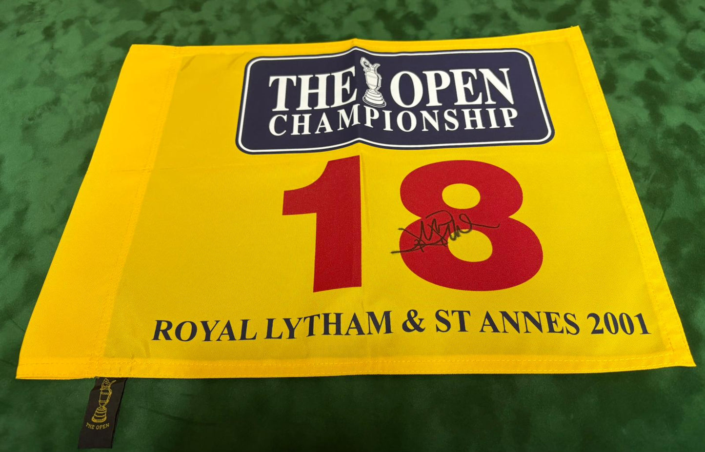 David Duval Winner Signed 2001 The Open at Royal Lytham & St Annes Golf Flag + Dealer COA