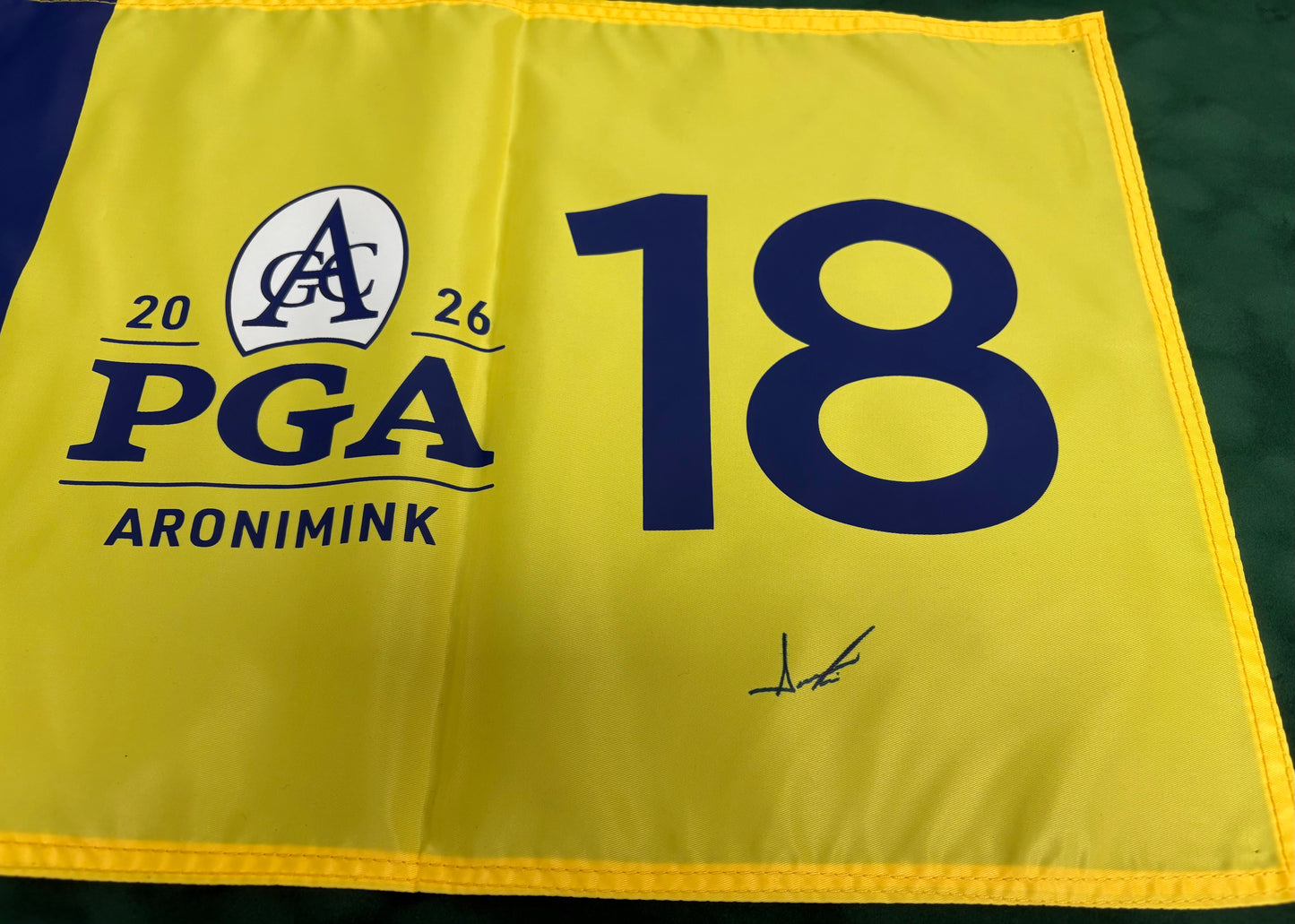 2026 PGA Championship Winner Aaron Rai Signed Yellow Aronimink Golf Flag + COA