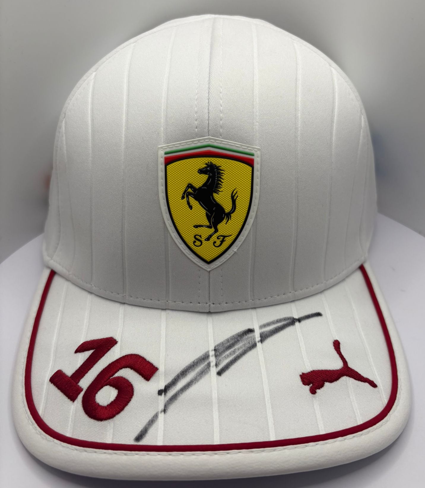 Charles Leclerc #16 Scuderia Ferrari Formula One Driver Signed White Puma F1 Cap + COA