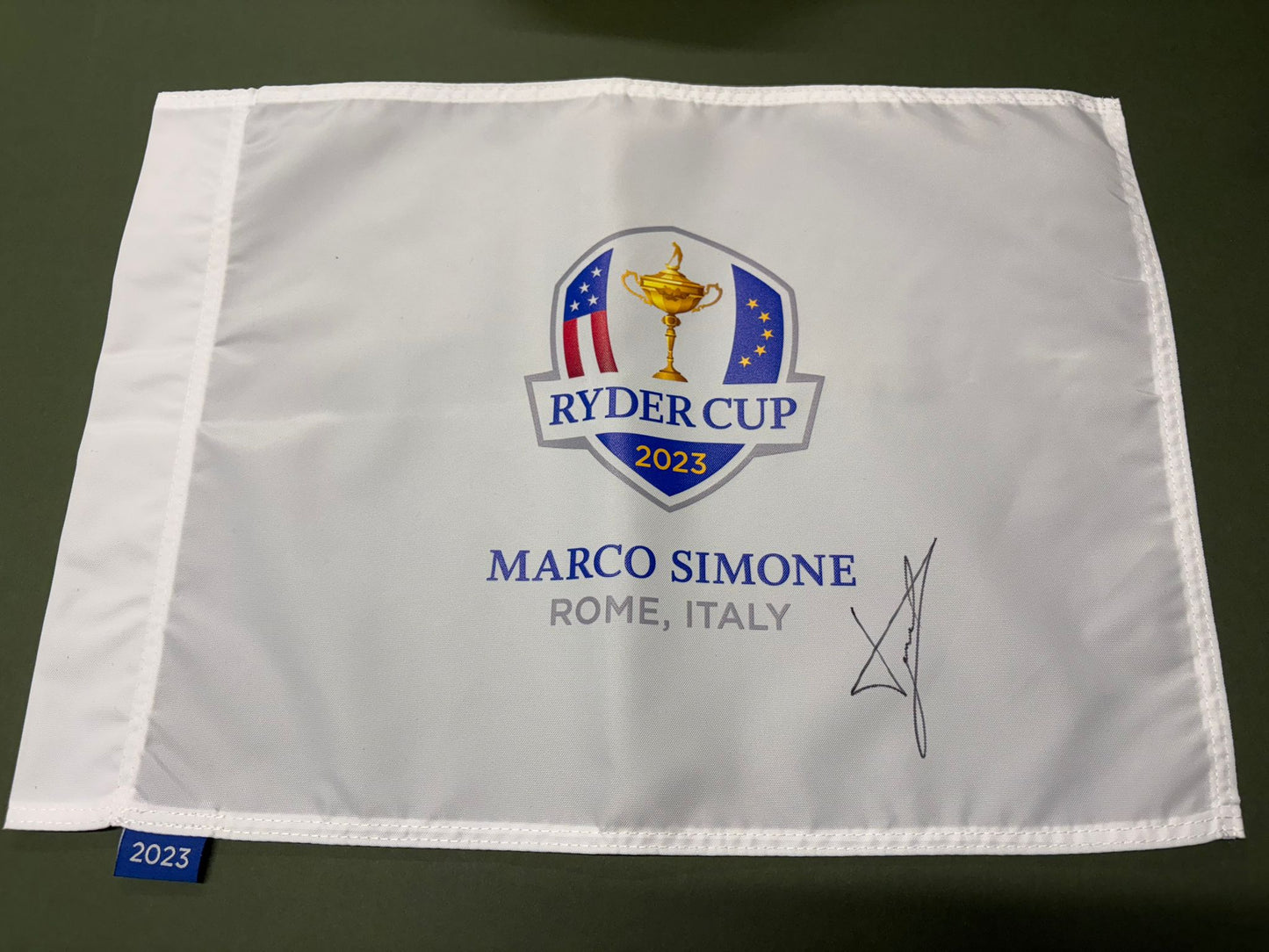 Luke Donald Captain Signed 2023 Ryder Cup at Marco Simone Golf Flag + Cert