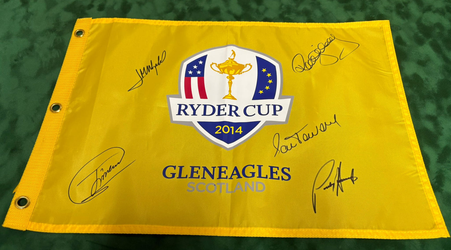 2014 Ryder Cup at Gleneagles Golf Pin Flag Signed by Team Europe Captain & 4x Vice Captains + COA