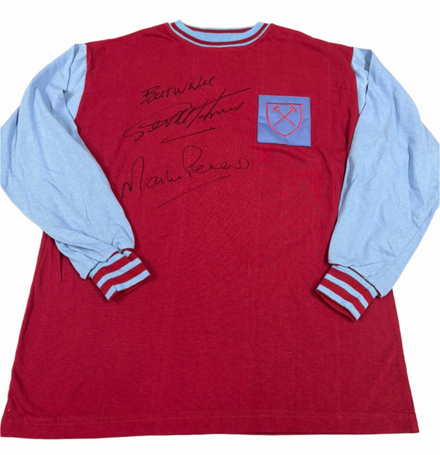 Geoff Hurst & Martin Peters Signed Retro 1966 West Ham United Football Shirt + COA