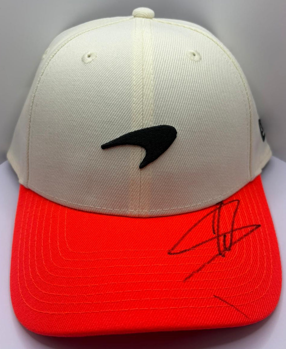 2025 British Grand Prix Winner Lando Norris Signed Contrast Orange McLaren F1 Cap + COA