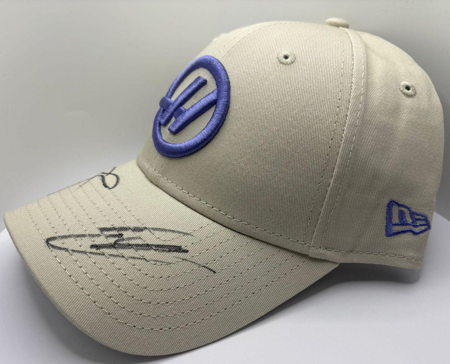 Ollie Bearman & Esteban Ocon MoneyGram Haas Drivers Signed Beige & Purple F1 Cap + COA