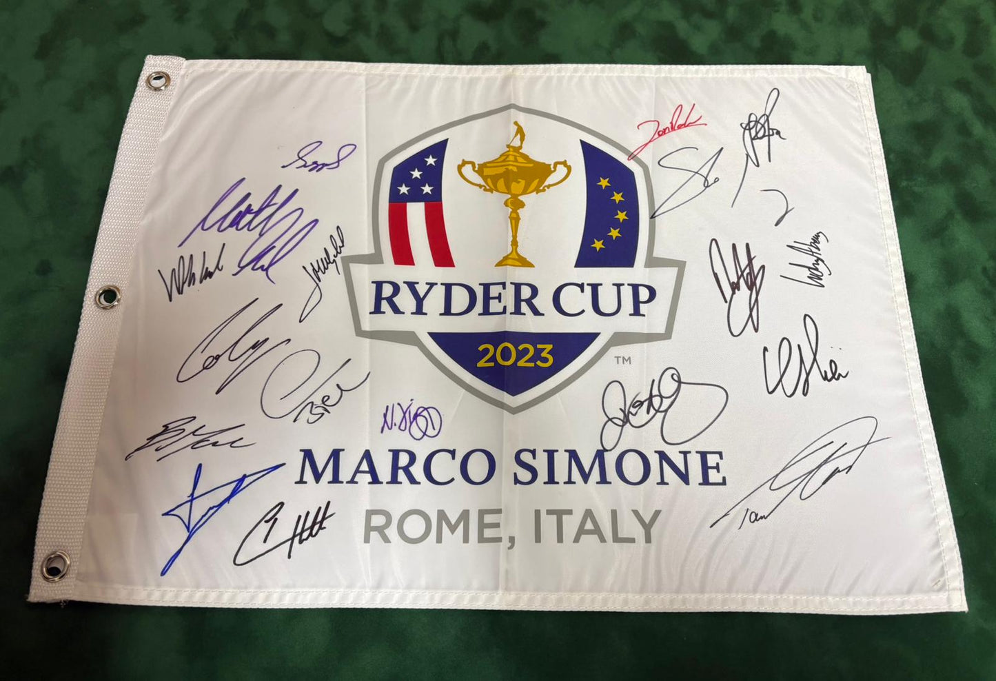 2023 Ryder Cup Team Europe Golf Flag Signed by 18 inc McIlroy Lowry Aberg + COA