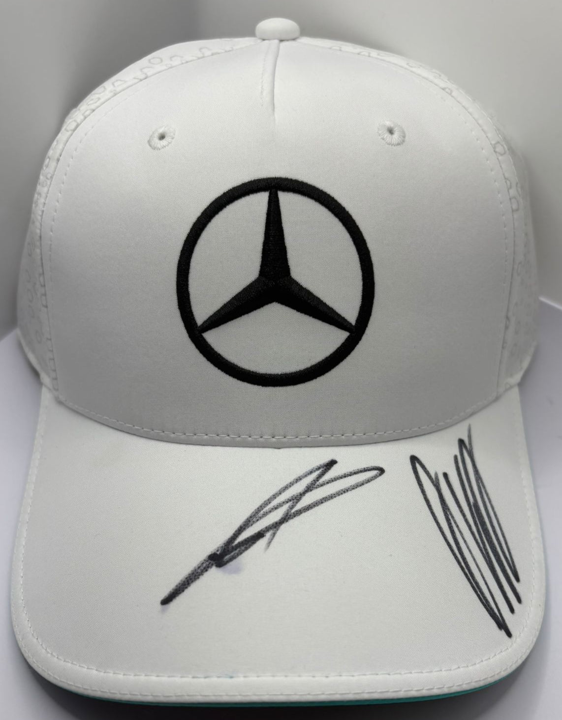 Andrea Kimi Antonelli & George Russell Mercedes Formula One Drivers Signed White F1 Cap + COA