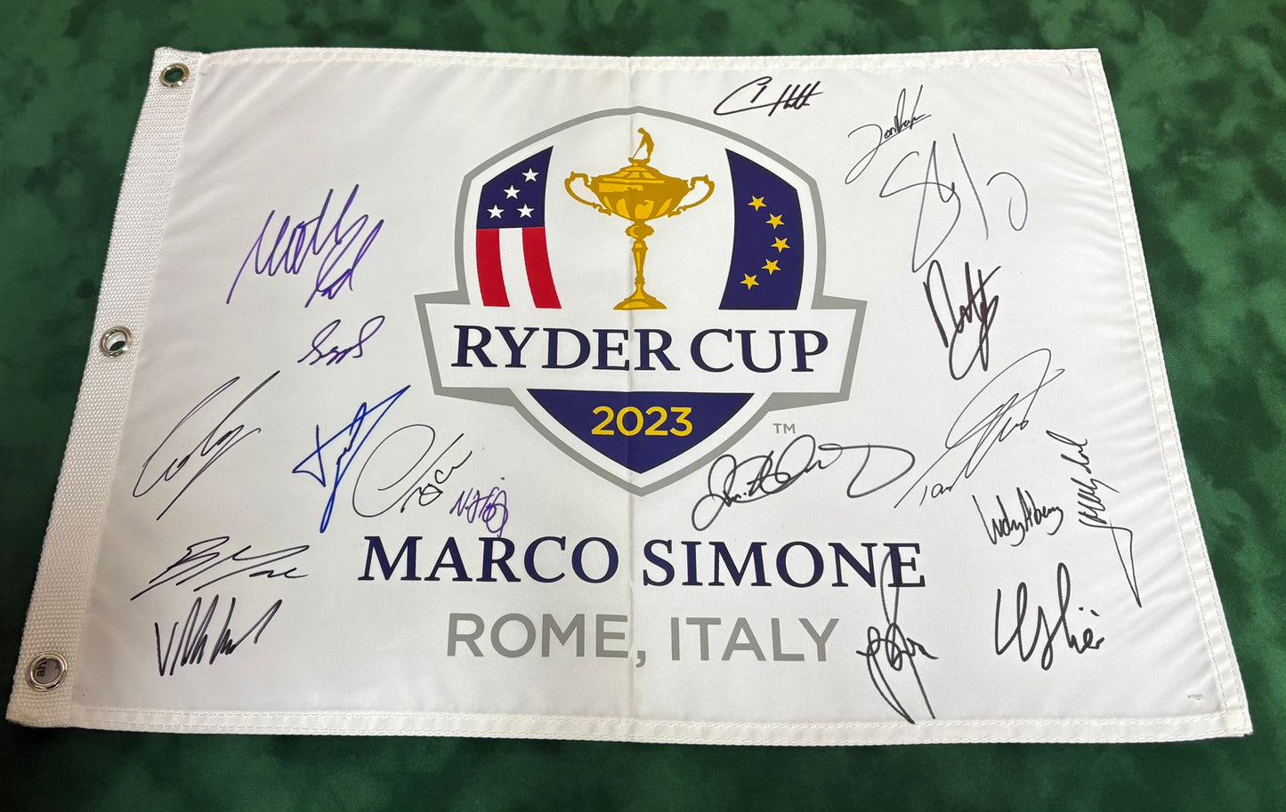 2023 Ryder Cup Team Europe - Official Golf Flag Signed by 18 McIlroy Rahm + Dealer COA