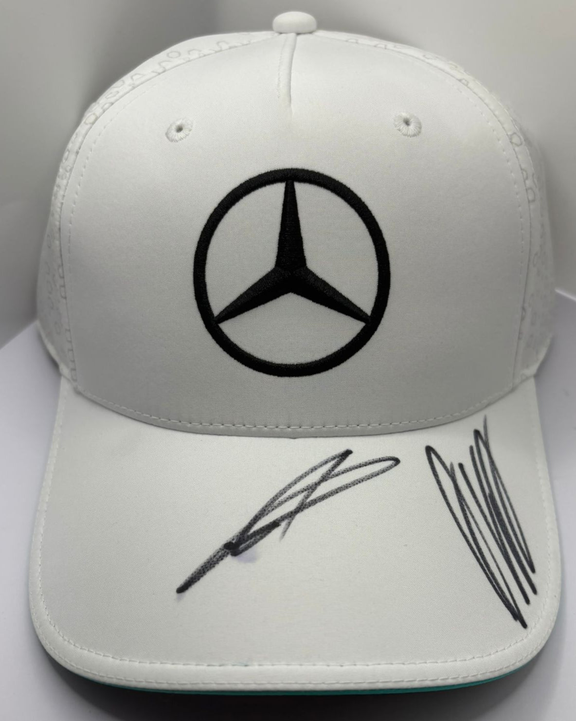 Andrea Kimi Antonelli & George Russell Mercedes Formula One Drivers Signed White F1 Cap + COA