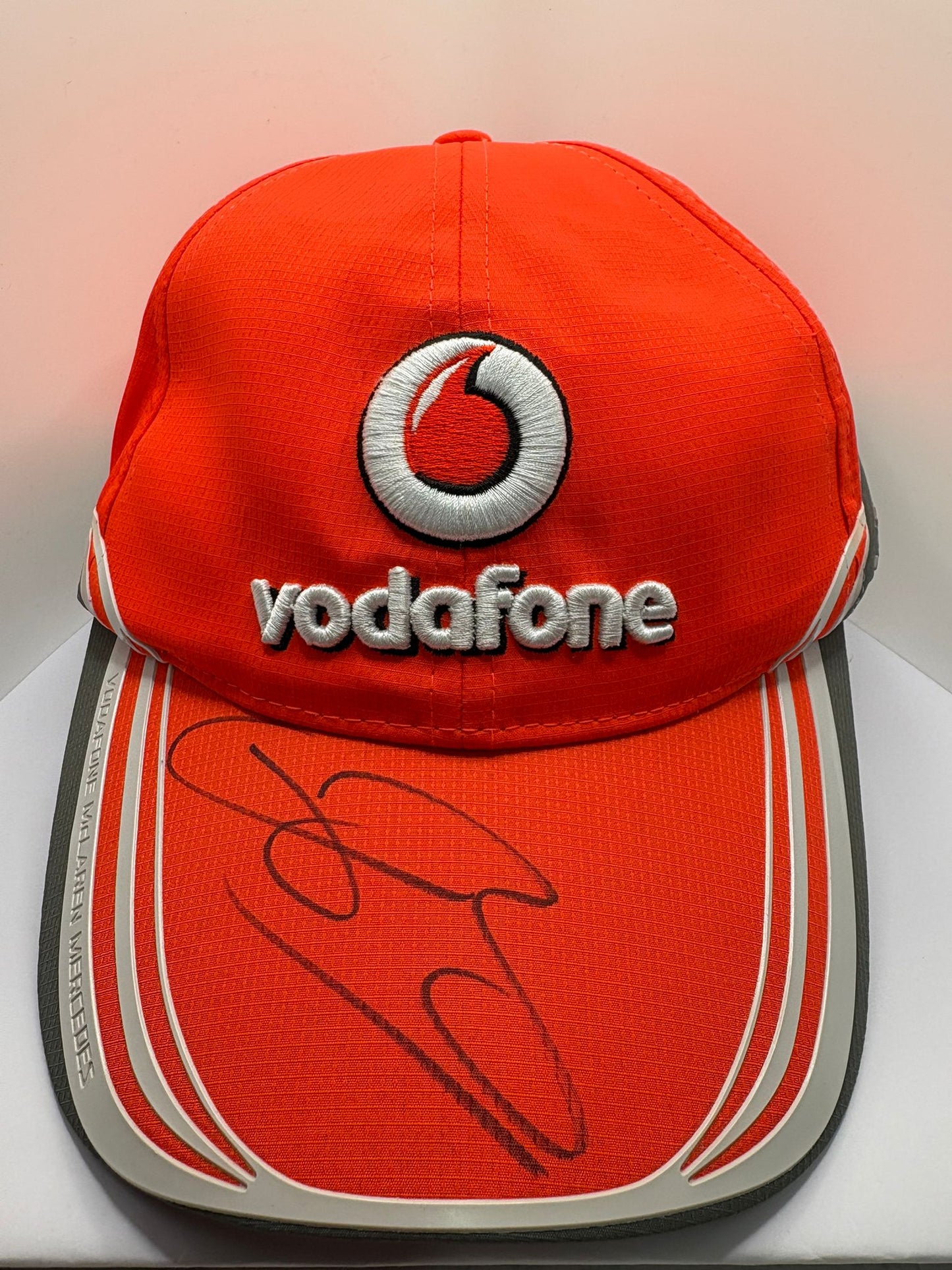 Jenson Button Signed Vodafone McLaren Mercedes Red F1 Cap + Dealer COA