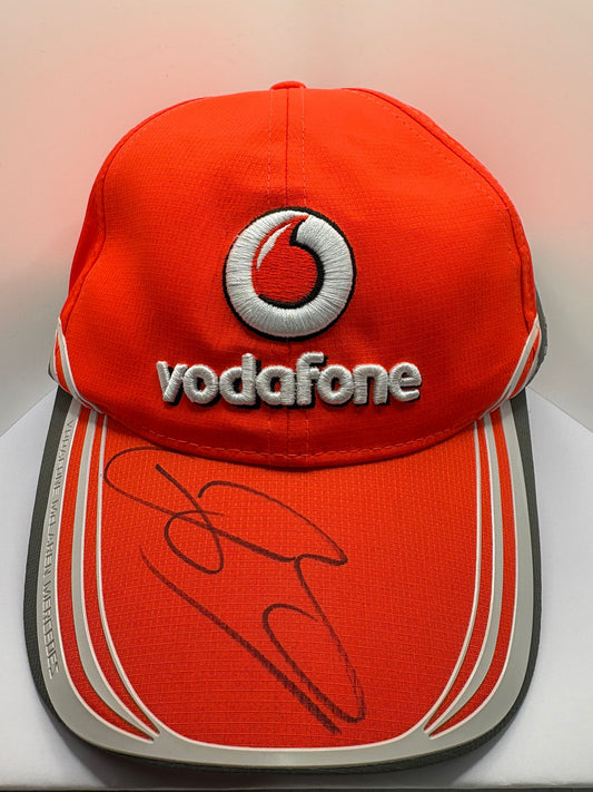 Jenson Button Signed Vodafone McLaren Mercedes Red F1 Cap + Dealer COA