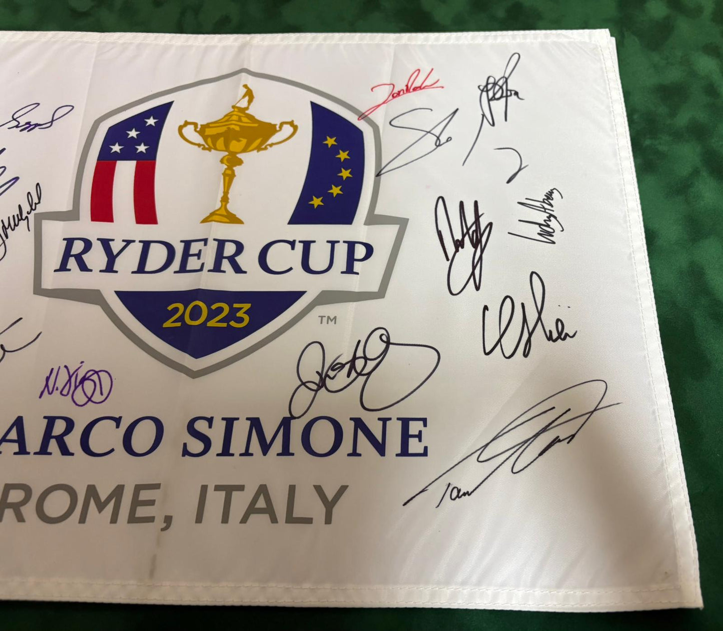 2023 Ryder Cup Team Europe Golf Flag Signed by 18 inc McIlroy Lowry Aberg + COA