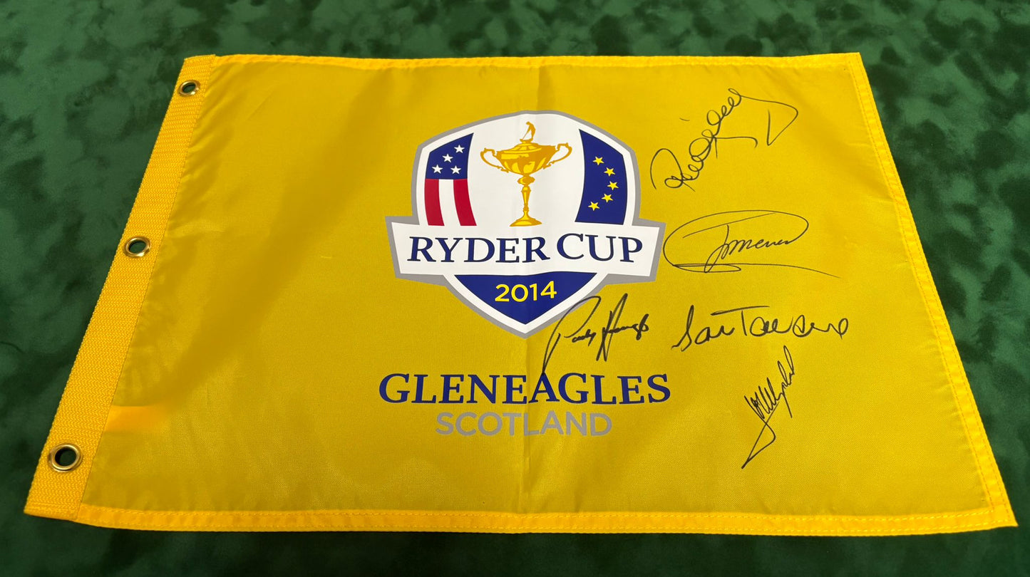 2014 Ryder Cup at Gleneagles Golf Pin Flag Signed by Team Europe Captain & 4x Vice Captains + COA