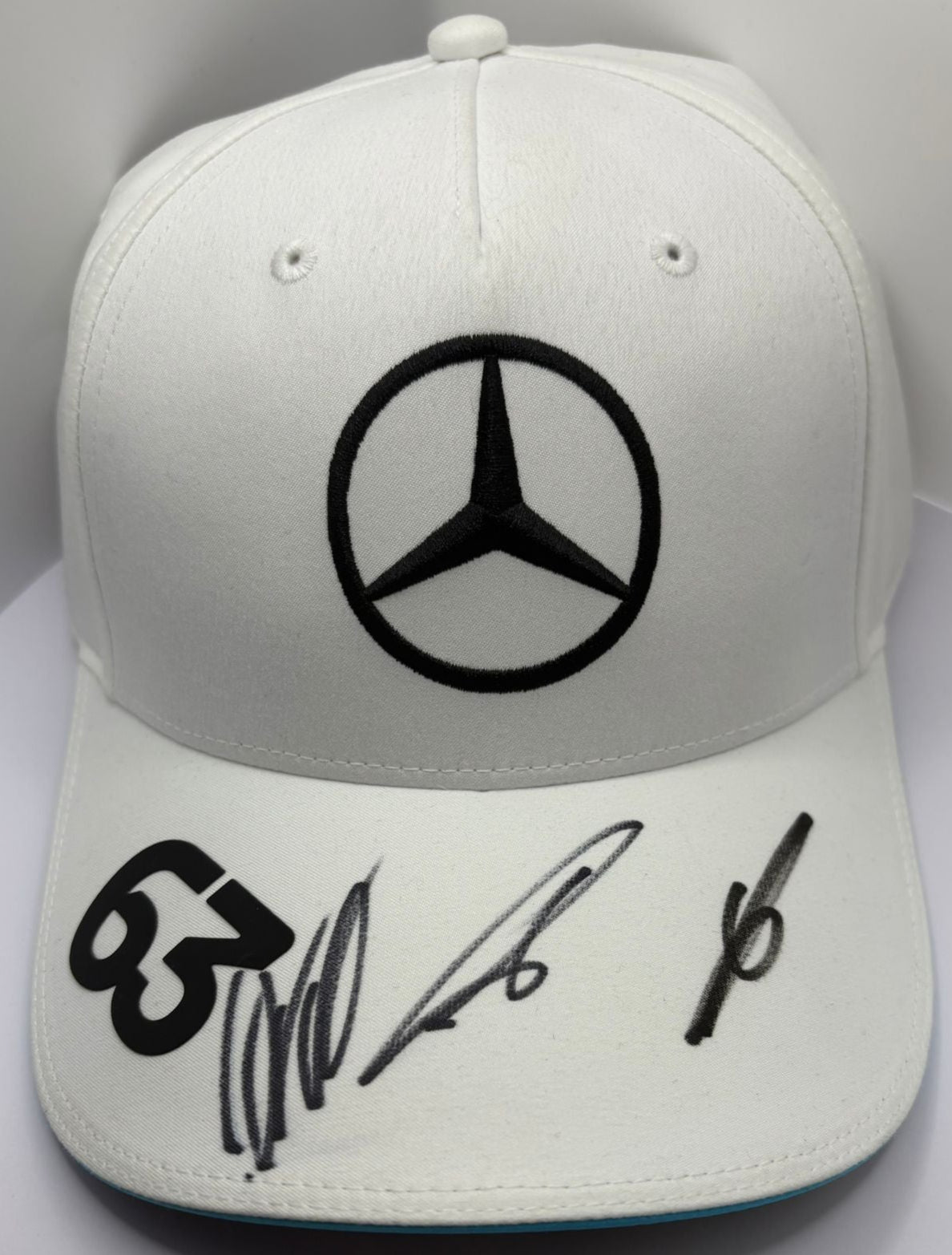 Andrea Kimi Antonelli, George Russell & Toto Wolff Signed White Mercedes F1 Cap + COA