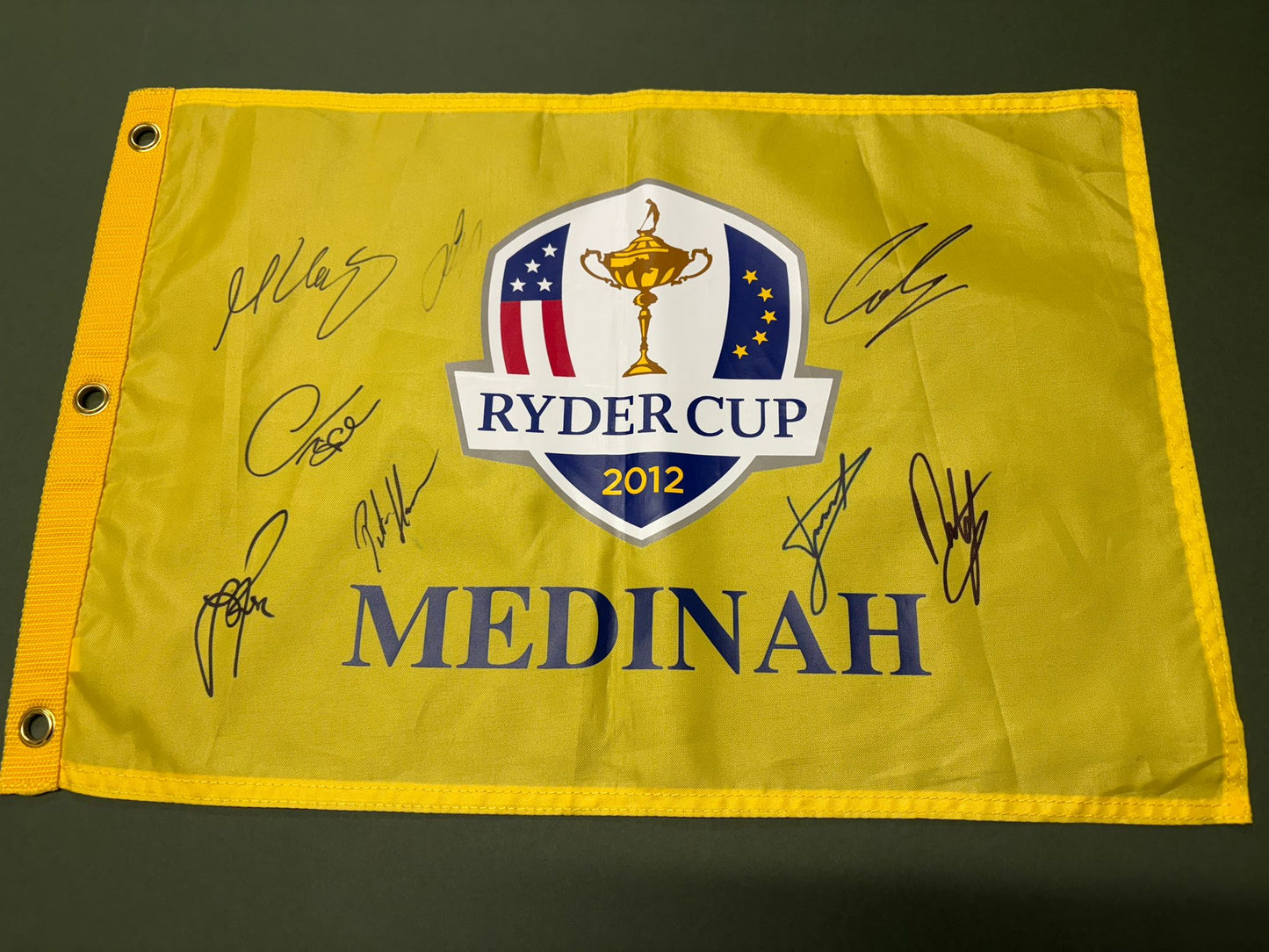 2012 Ryder Cup at Medinah Team Europe Signed Golf Flag (Molinari, Donald) + COA