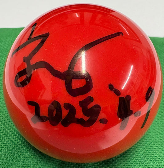 Wang Yuchen Signed RED Snooker Ball + Dealer COA