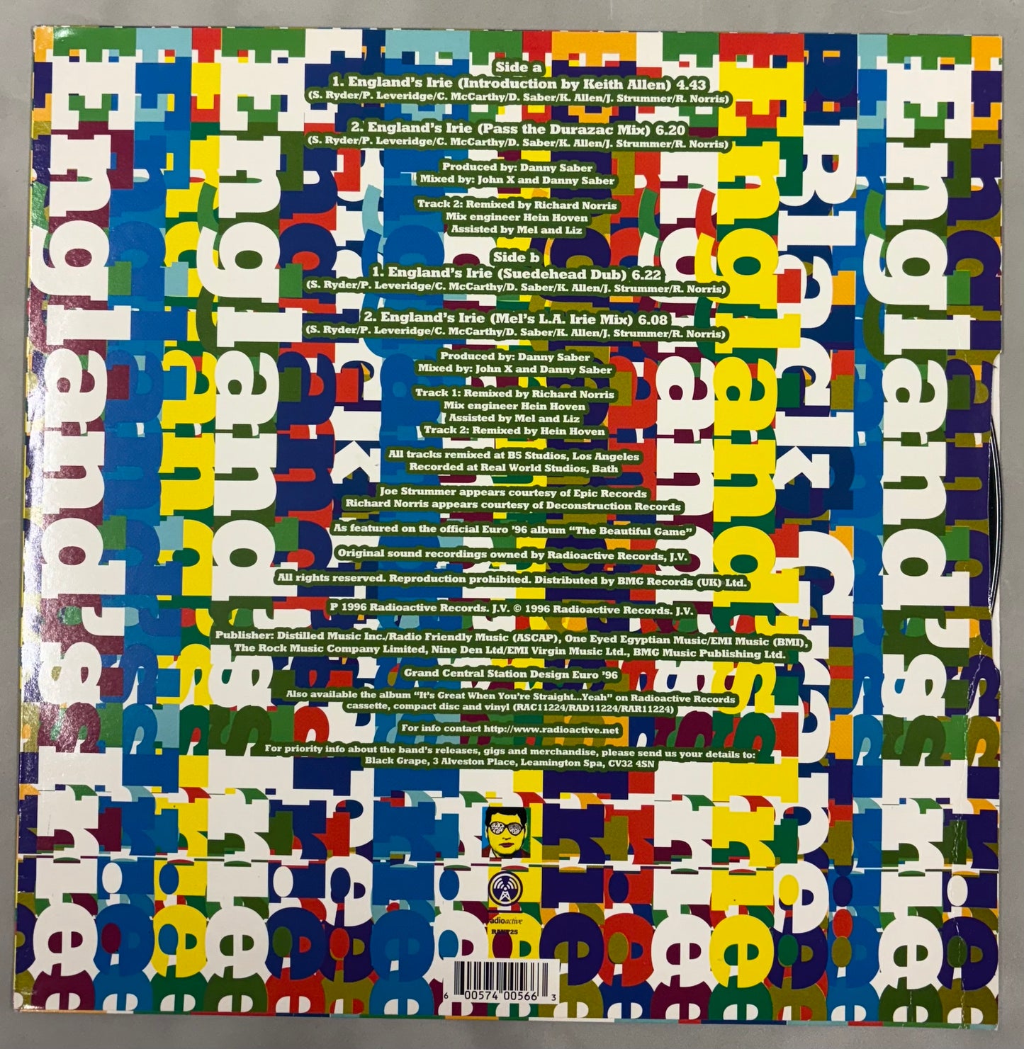 Shaun Ryder 'Black Grape' Signed England's Irie 12'' Vinyl with COA