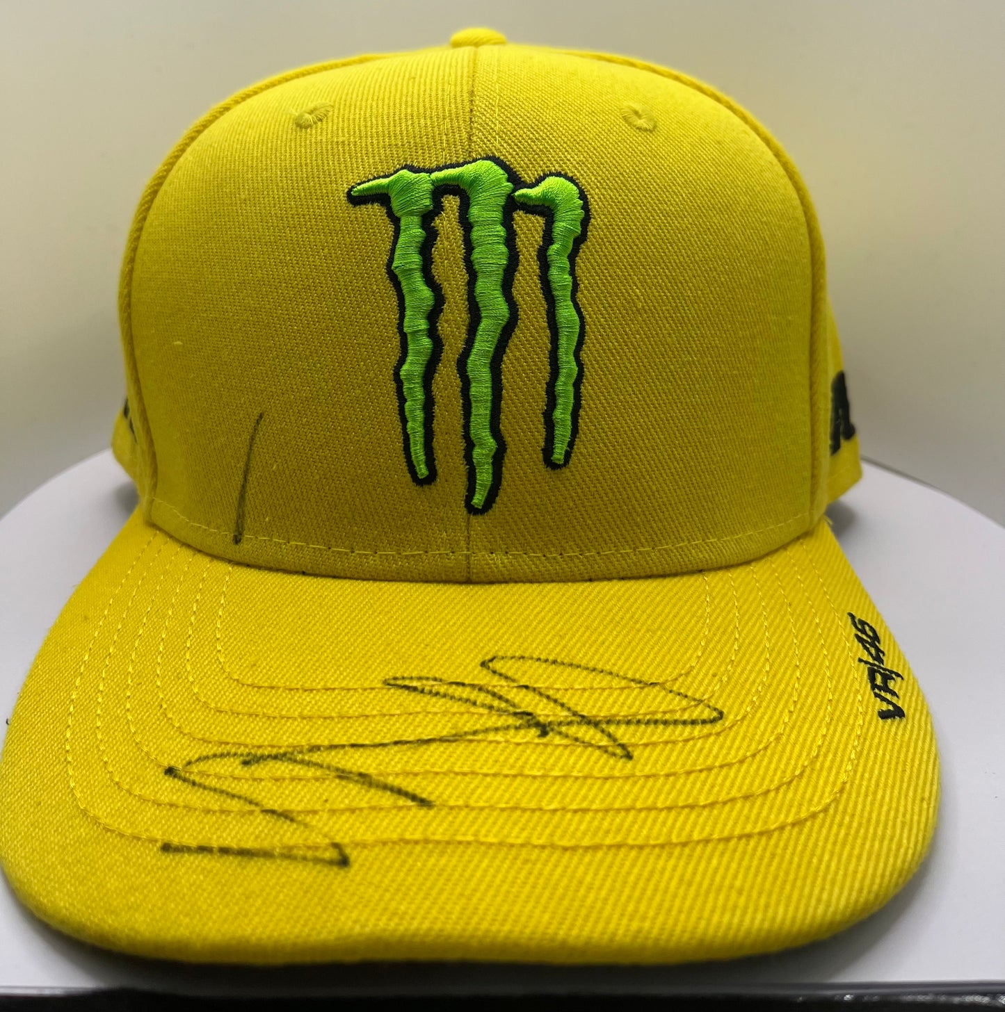 Valentino Rossi Signed Yellow Flat-Brim Monster Energy MotoGP Cap with COA