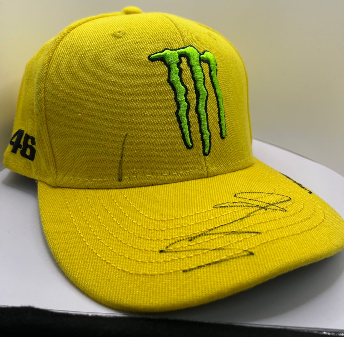 Valentino Rossi Signed Yellow Flat-Brim Monster Energy MotoGP Cap with COA