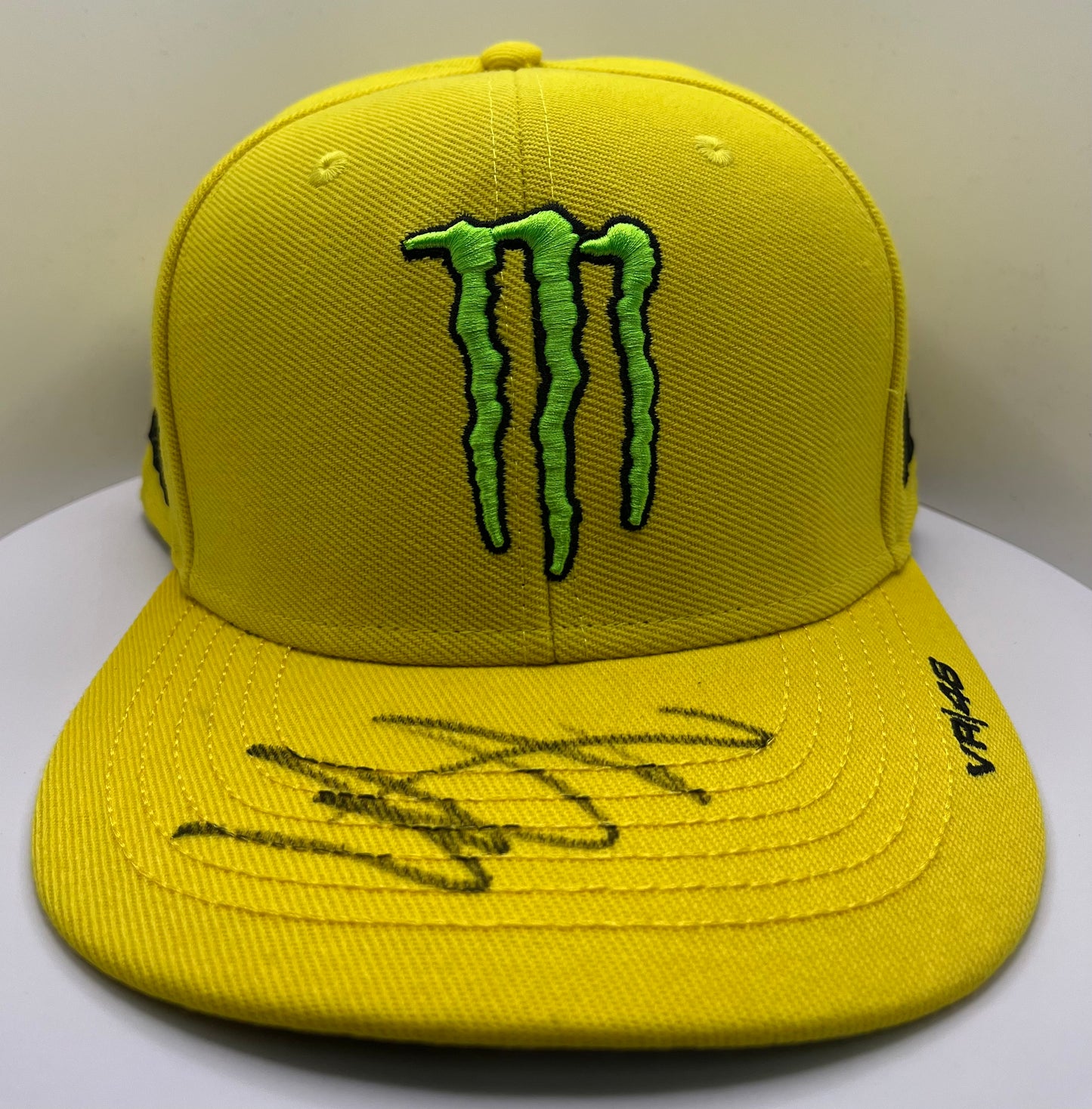 Valentino Rossi Signed Yellow Flat-Brim Monster Energy MotoGP Cap with COA