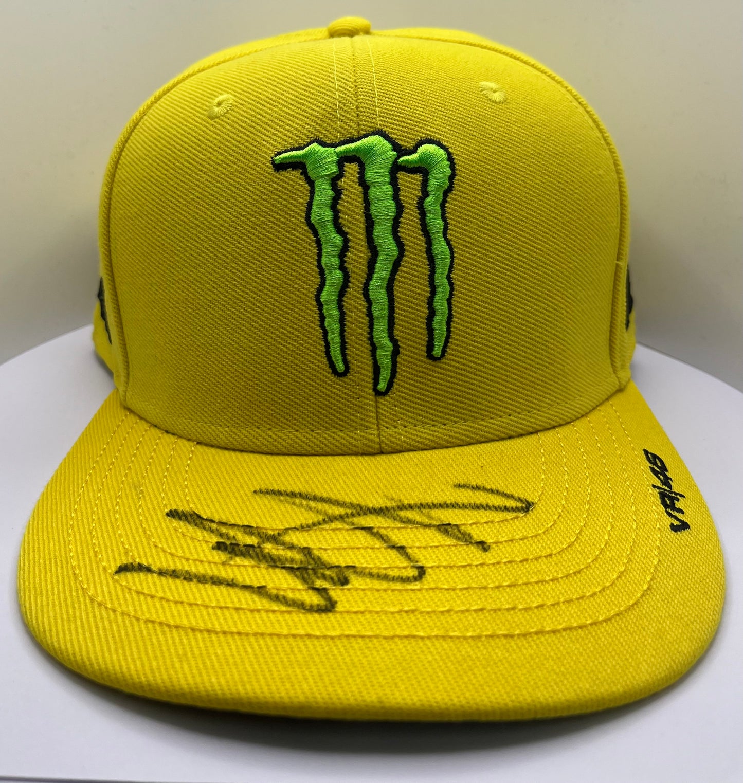 Valentino Rossi Signed Yellow Flat-Brim Monster Energy MotoGP Cap with COA