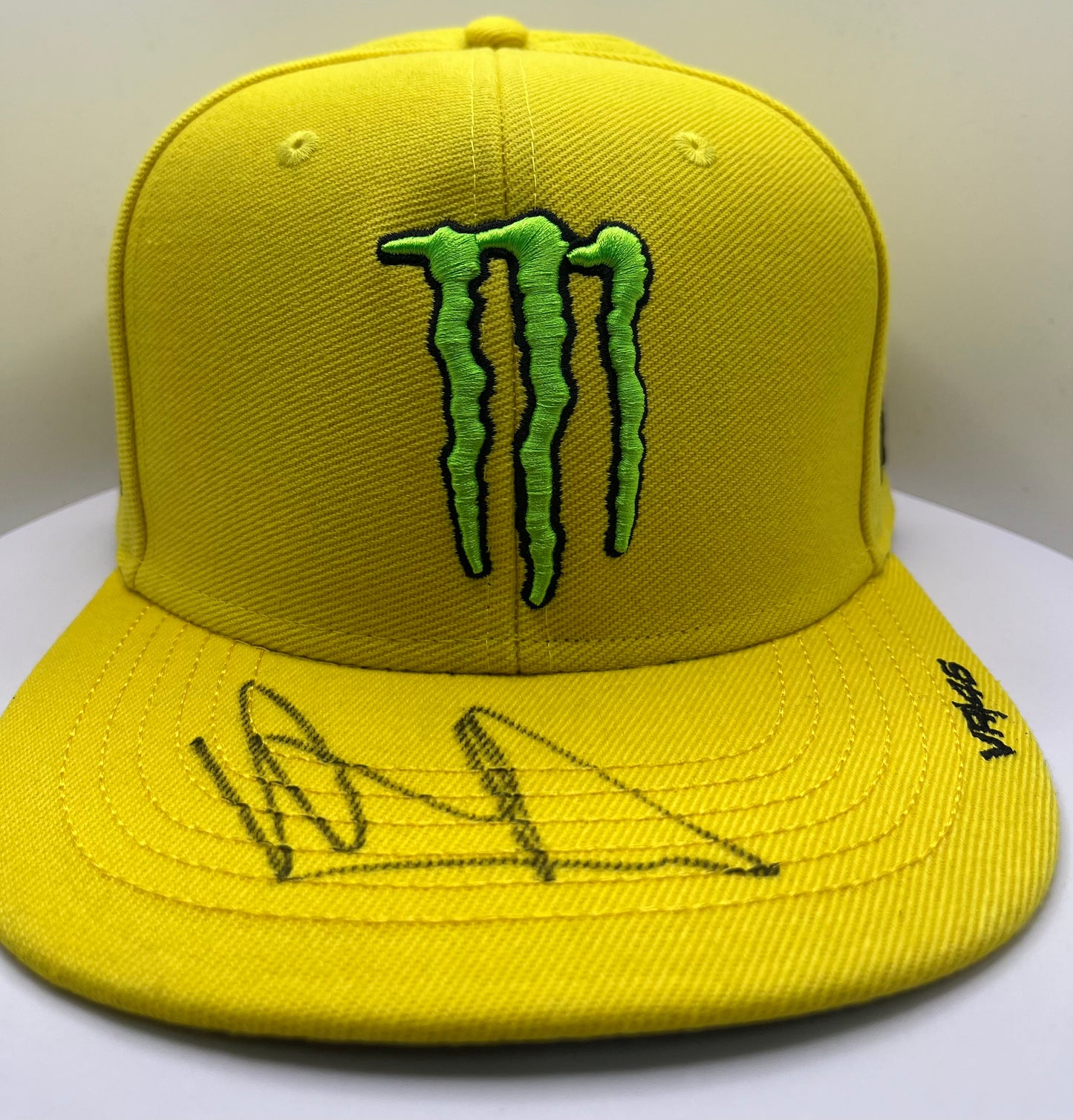 Valentino Rossi Signed Yellow Flat-Brim Monster Energy MotoGP Cap with COA