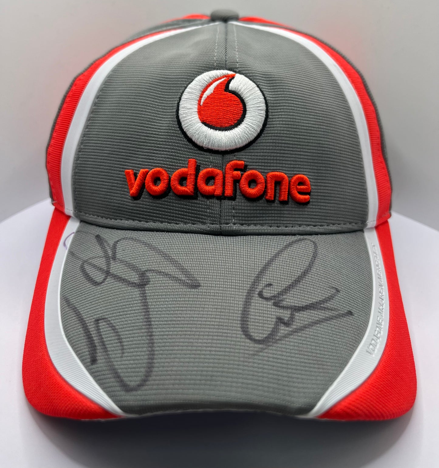 Lewis Hamilton & Jenson Button Signed Vodafone McLaren Mercedes Grey, White & Red F1 Cap with COA