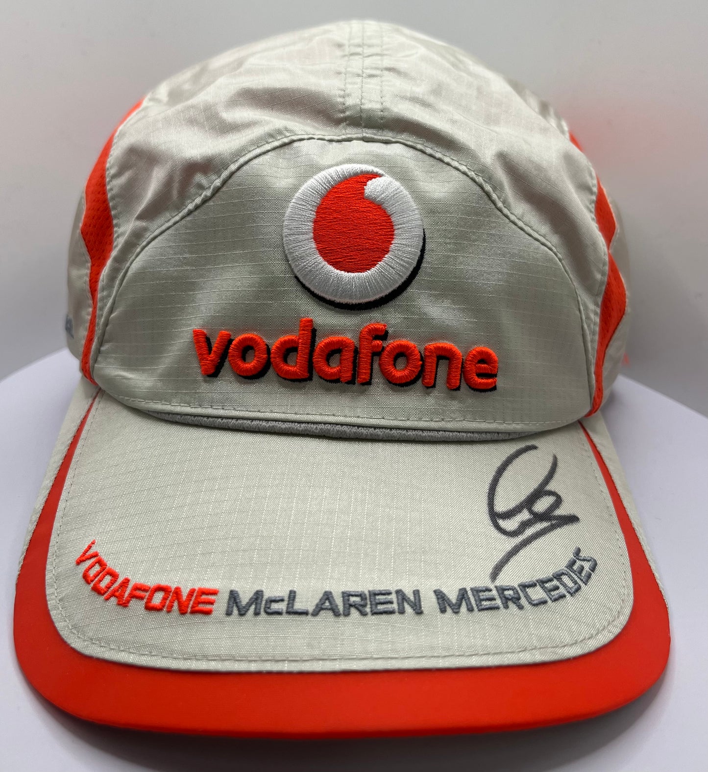 Formula One Legend Lewis Hamilton Signed Vodafone McLaren Mercedes Silver & Orange F1 Cap with COA