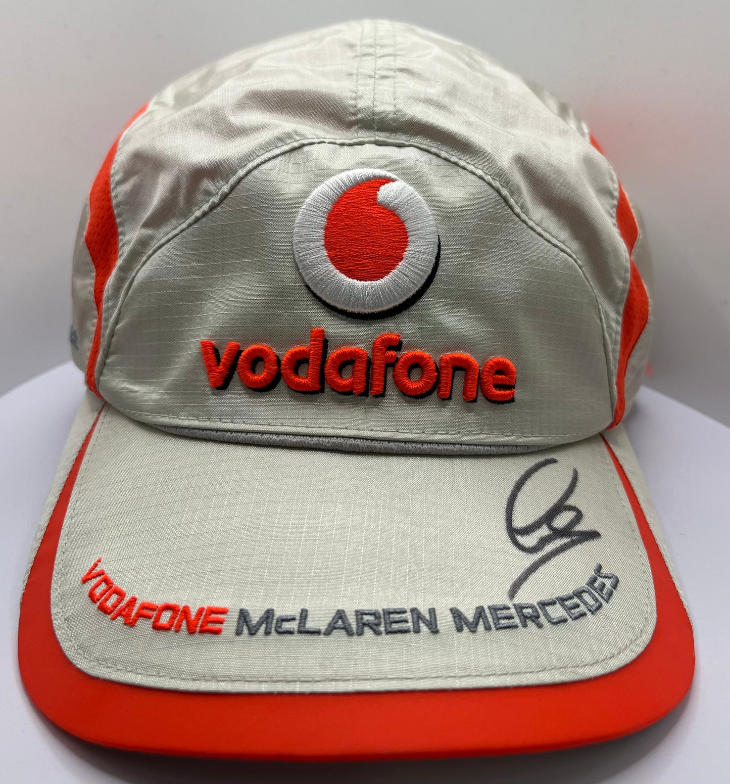 Formula One Legend Lewis Hamilton Signed Vodafone McLaren Mercedes Silver & Orange F1 Cap with COA