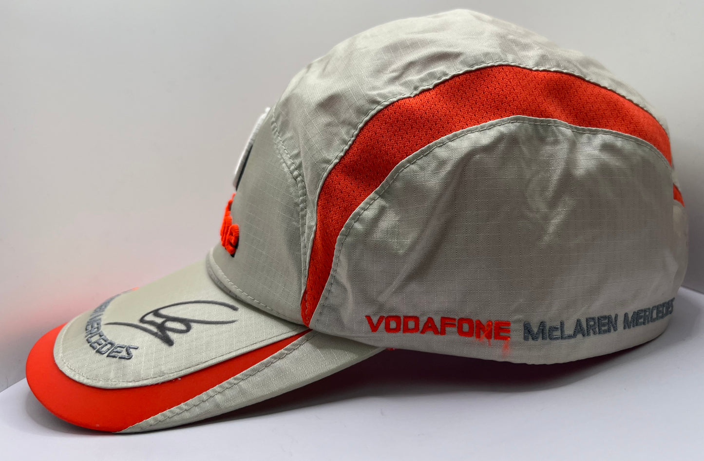Formula One Legend Lewis Hamilton Signed Vodafone McLaren Mercedes Silver & Orange F1 Cap with COA