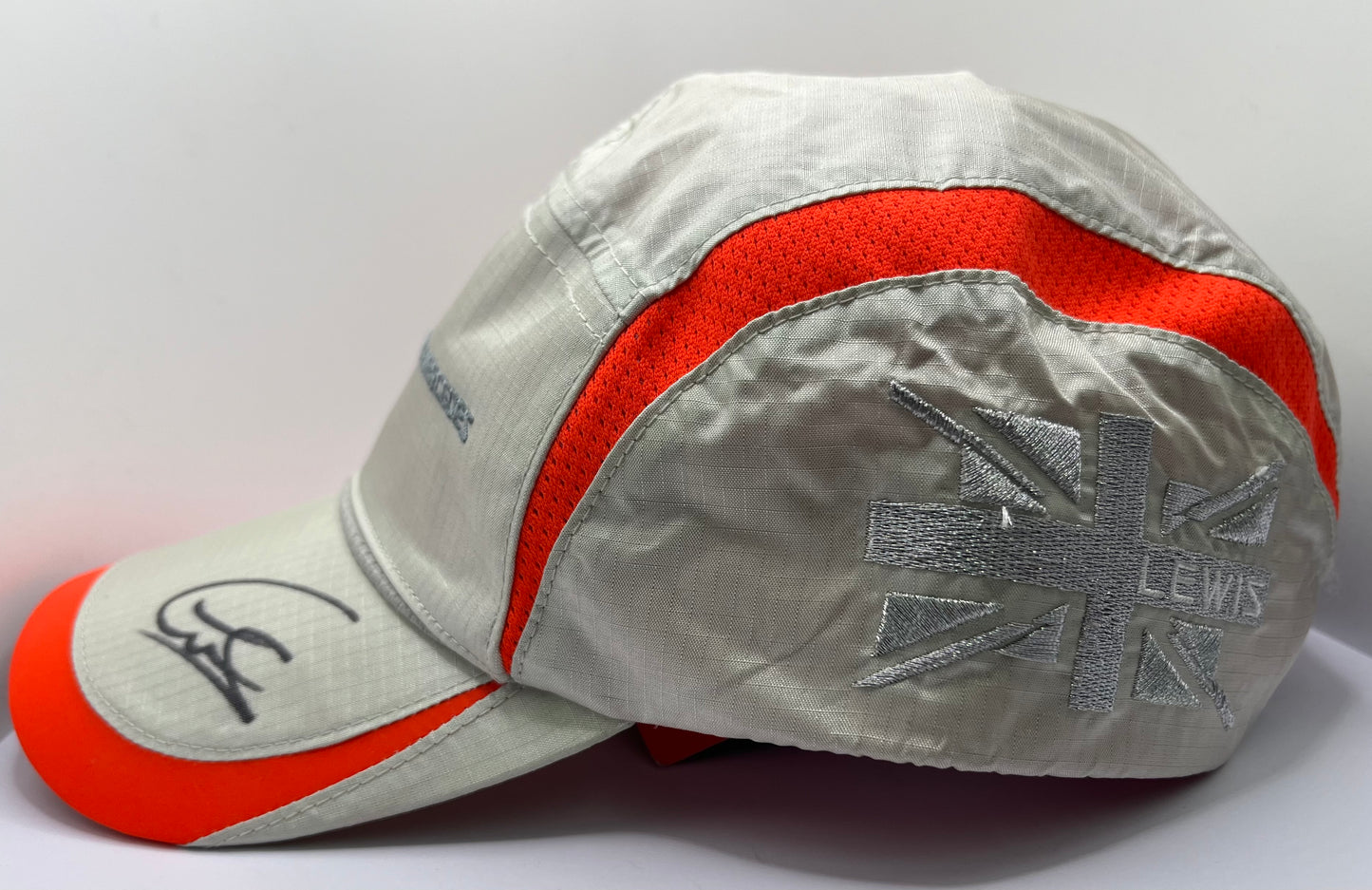 Formula One Legend Lewis Hamilton Signed Vodafone McLaren Mercedes Silver & Orange F1 Cap with COA
