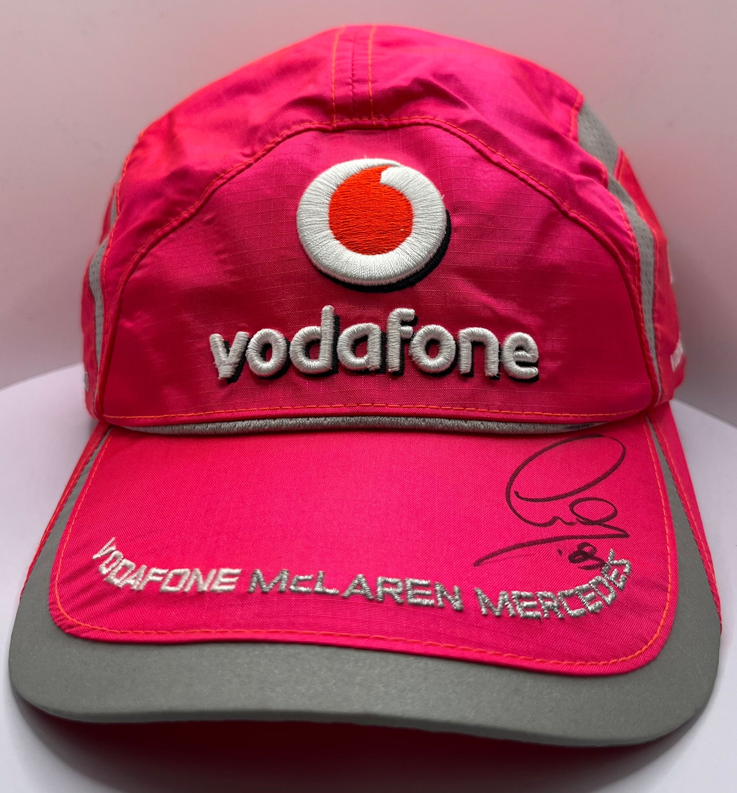 Formula One Legend Lewis Hamilton Signed Vodafone McLaren Mercedes Pink & Silver F1 Cap with COA