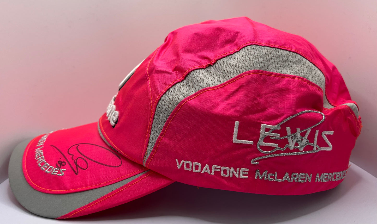 Formula One Legend Lewis Hamilton Signed Vodafone McLaren Mercedes Pink & Silver F1 Cap with COA