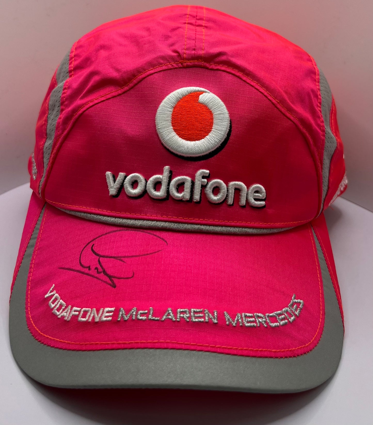 Formula One Legend Lewis Hamilton Signed Vodafone McLaren Mercedes Pink & Silver F1 Cap with COA