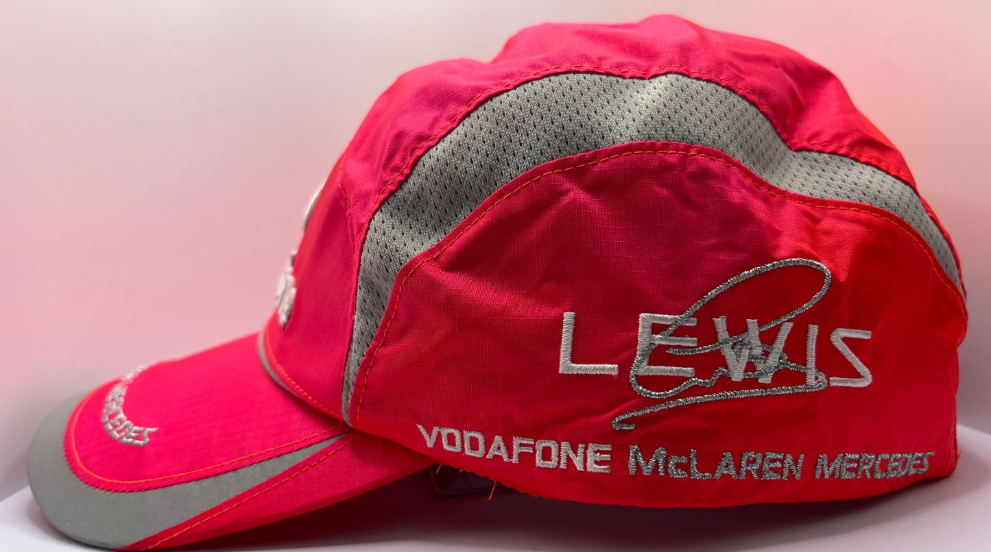 Formula One Legend Lewis Hamilton Signed Vodafone McLaren Mercedes Pink & Silver F1 Cap with COA