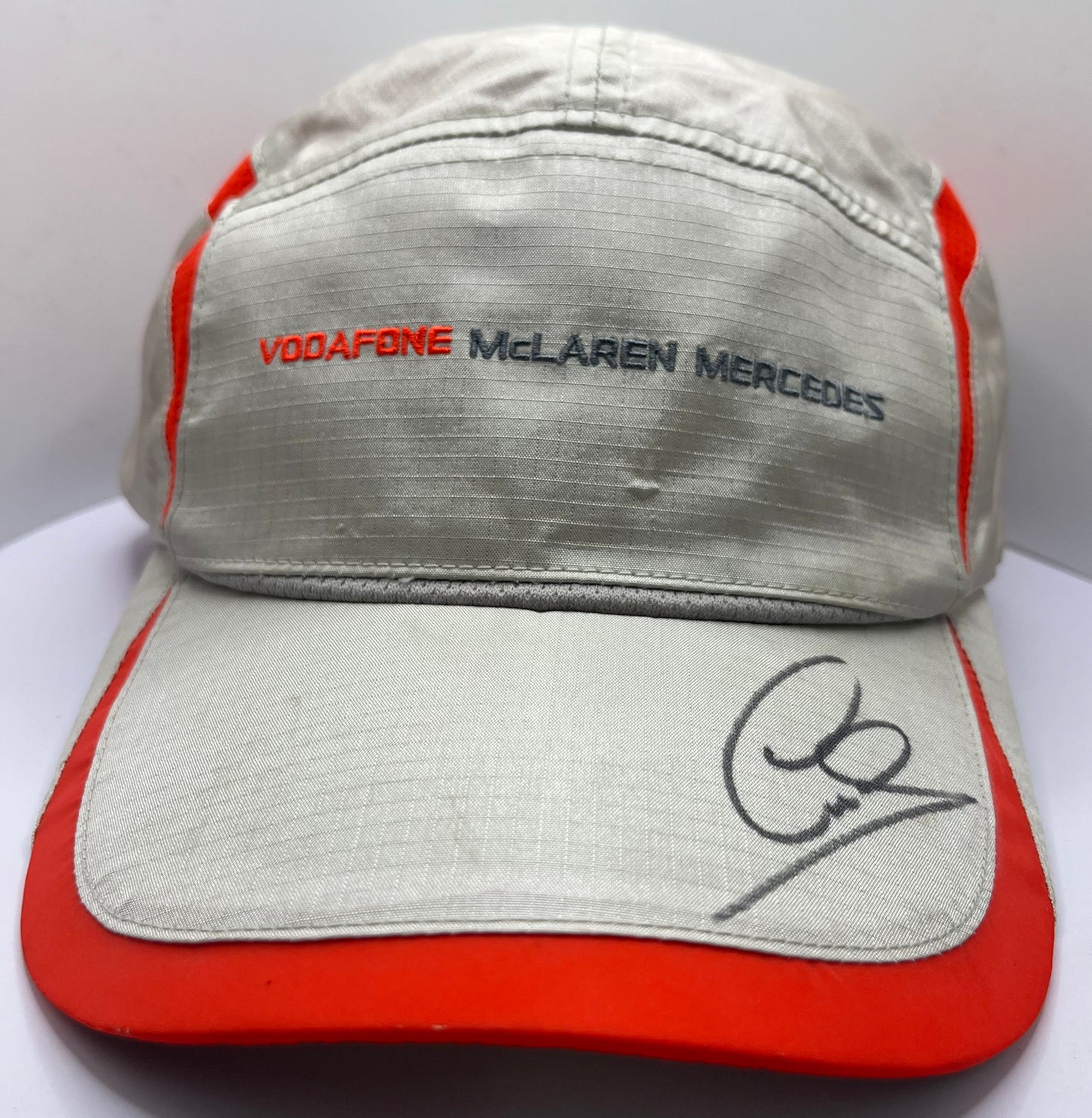 Formula One Legend Lewis Hamilton Signed Vodafone McLaren Mercedes Silver & Orange F1 Cap with COA