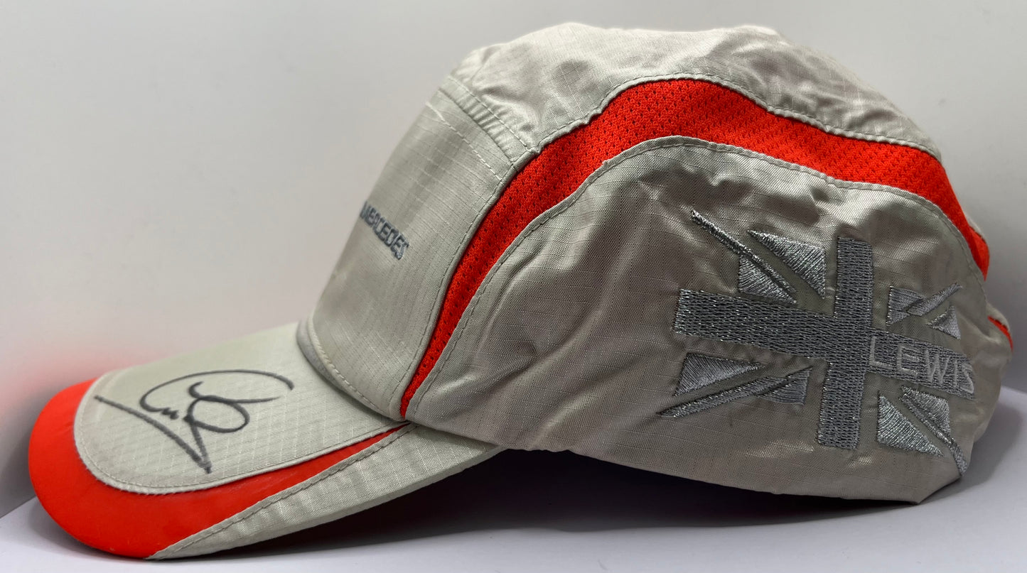 Formula One Legend Lewis Hamilton Signed Vodafone McLaren Mercedes Silver & Orange F1 Cap with COA