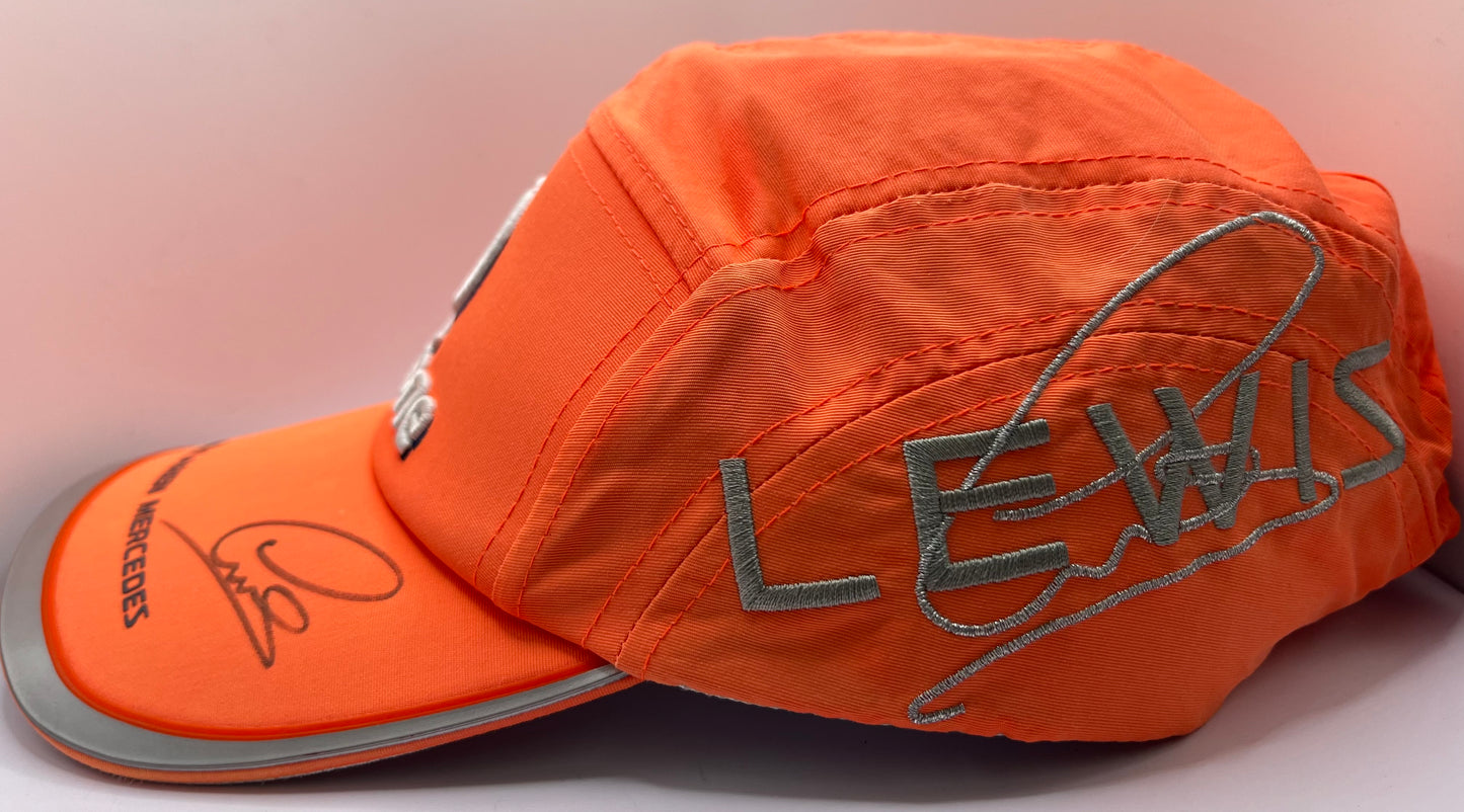 Formula One Legend Lewis Hamilton Signed Vodafone McLaren Mercedes Orange F1 Cap with COA