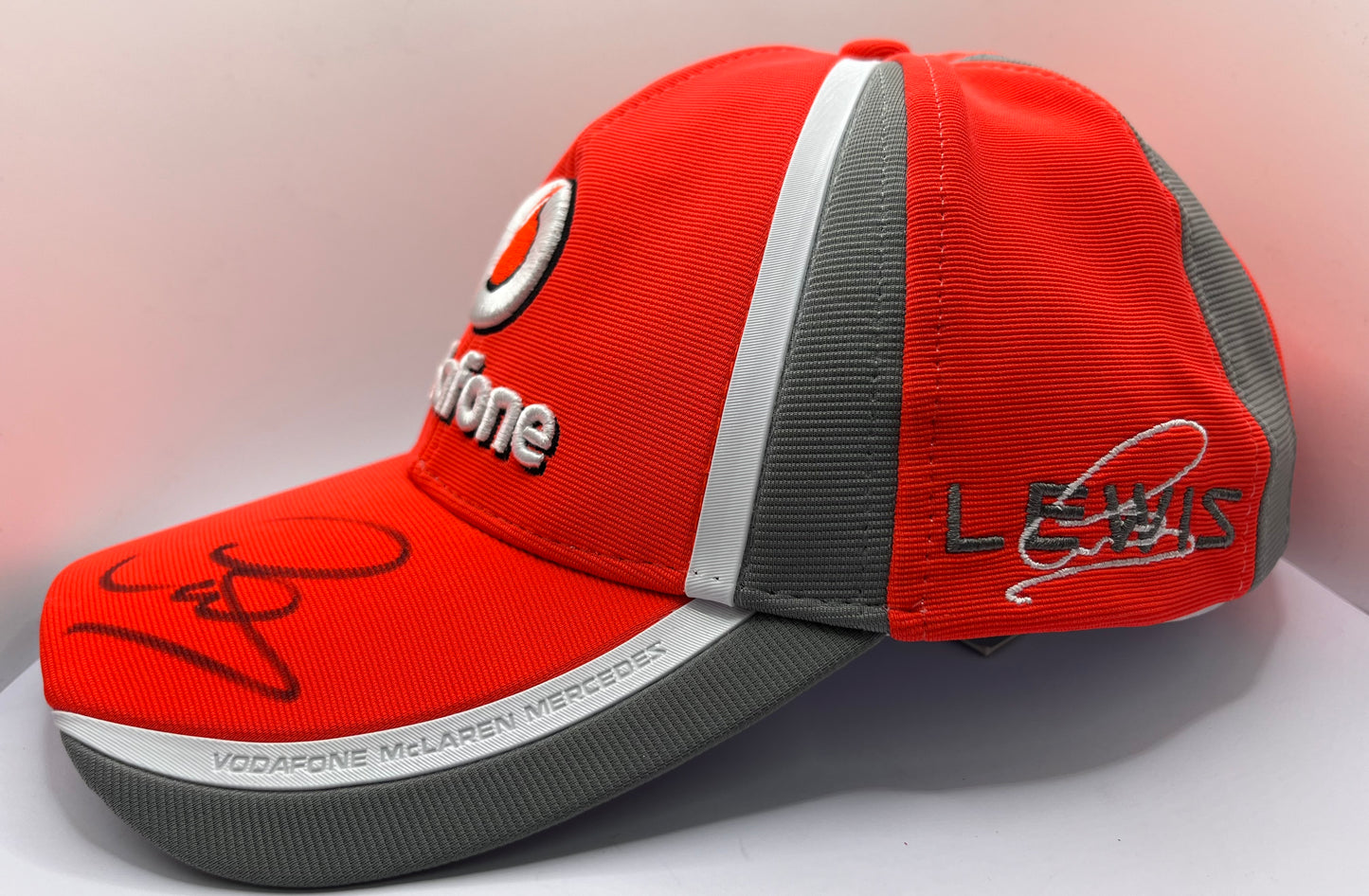 Formula One Legend Lewis Hamilton Signed Vodafone McLaren Mercedes Red, Grey & White F1 Cap with COA