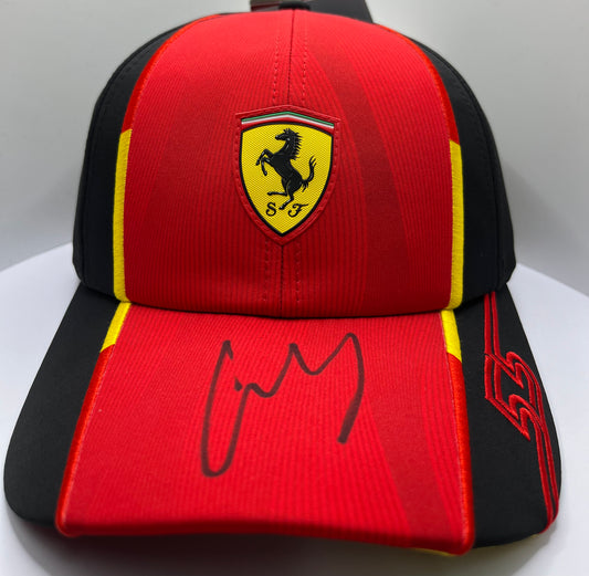 Carlos Sainz Signed Red & Black Ferrari F1 Cap with COA