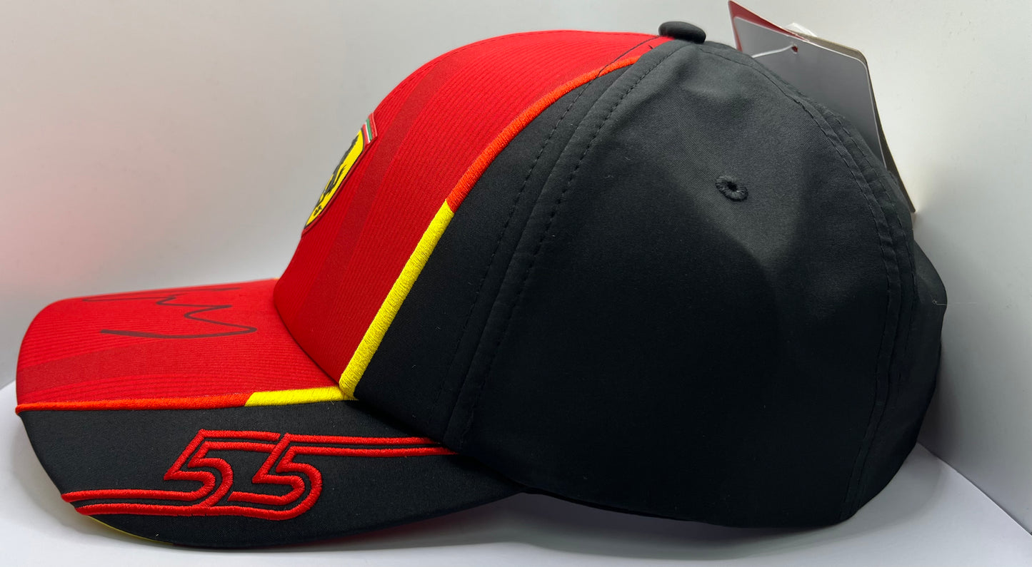 Carlos Sainz Signed Red & Black Ferrari F1 Cap with COA