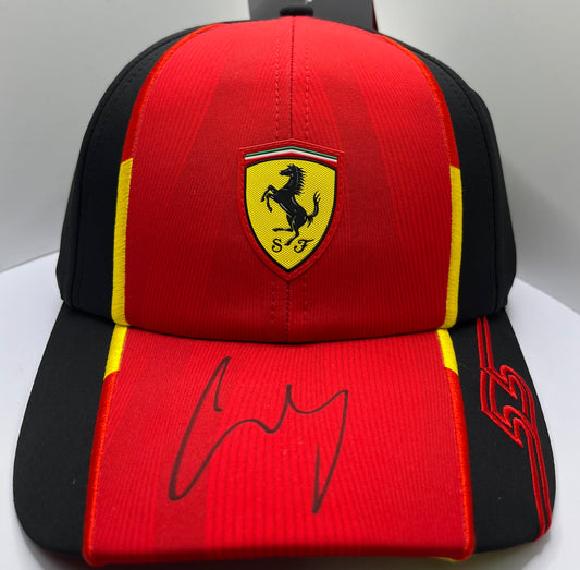 Carlos Sainz Signed Red & Black Ferrari F1 Cap with COA