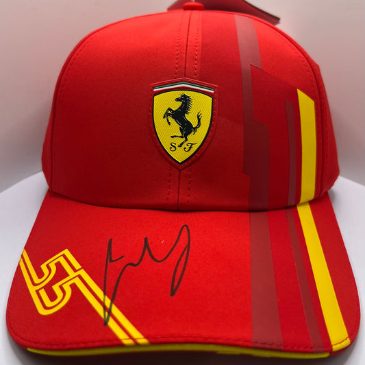 Carlos Sainz Signed Red & Yellow Ferrari F1 Cap with COA