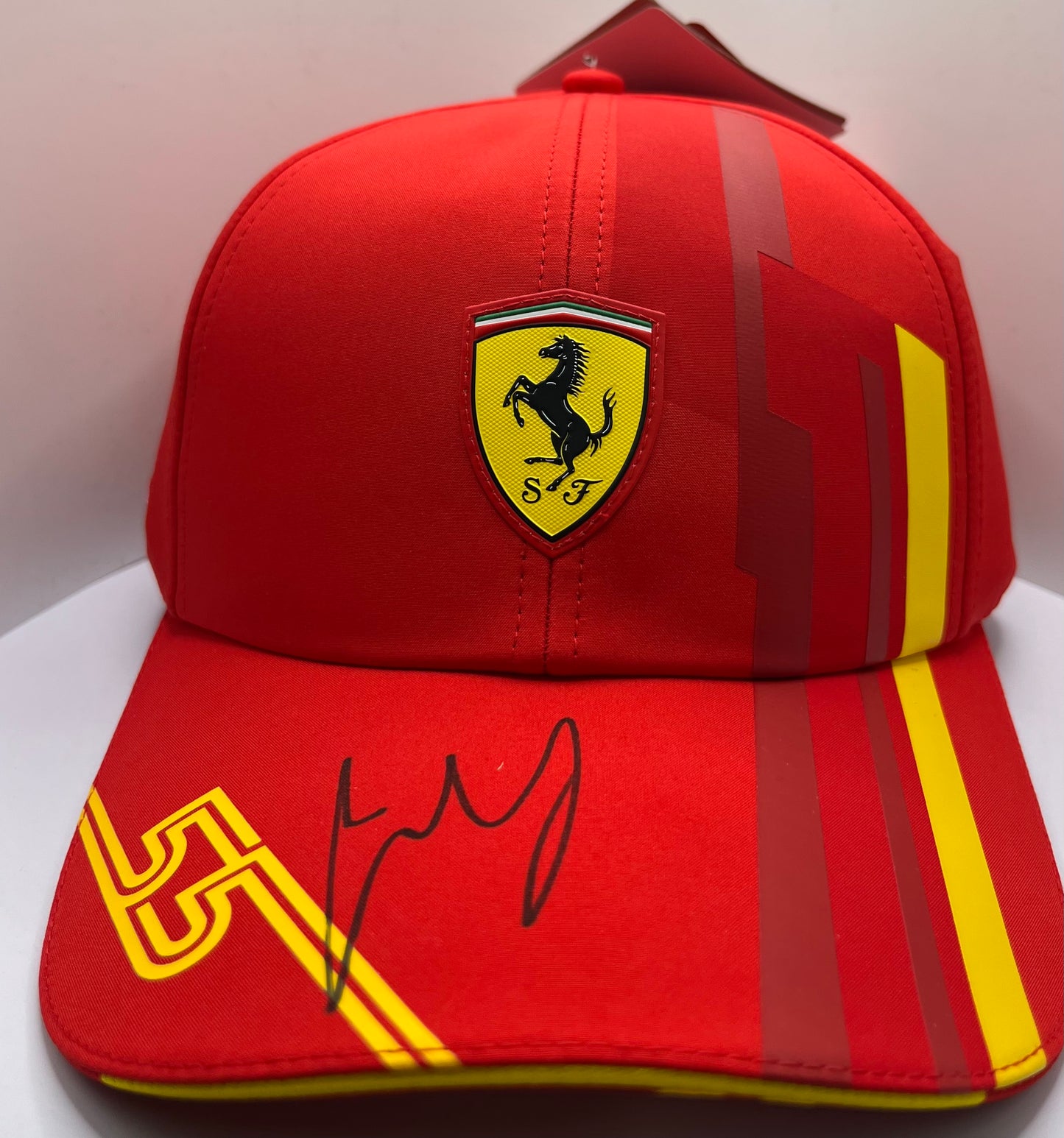 Carlos Sainz Signed Red & Yellow Ferrari F1 Cap with COA