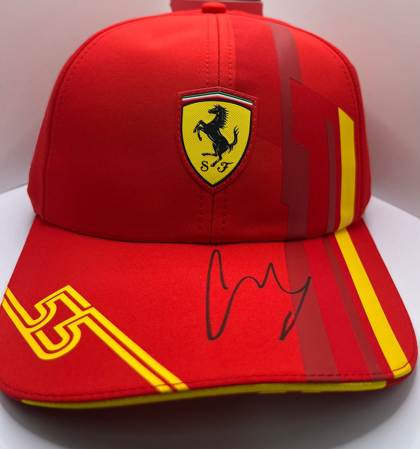 Carlos Sainz Signed Red & Yellow Ferrari F1 Cap with COA
