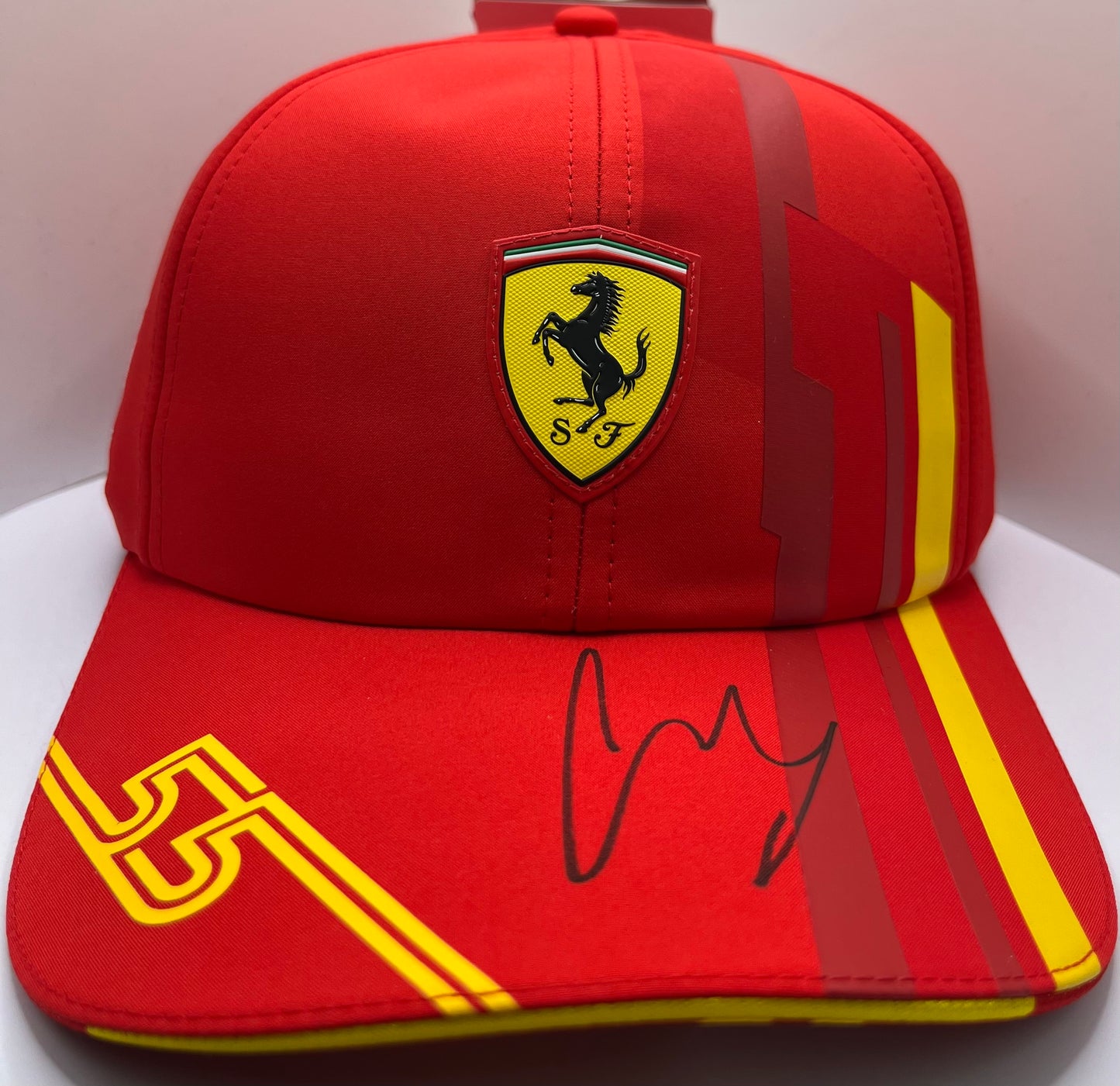 Carlos Sainz Signed Red & Yellow Ferrari F1 Cap with COA