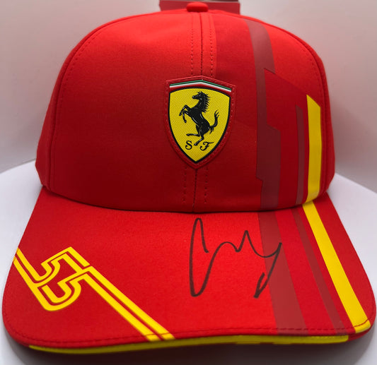 Carlos Sainz Signed Red & Yellow Ferrari F1 Cap with COA