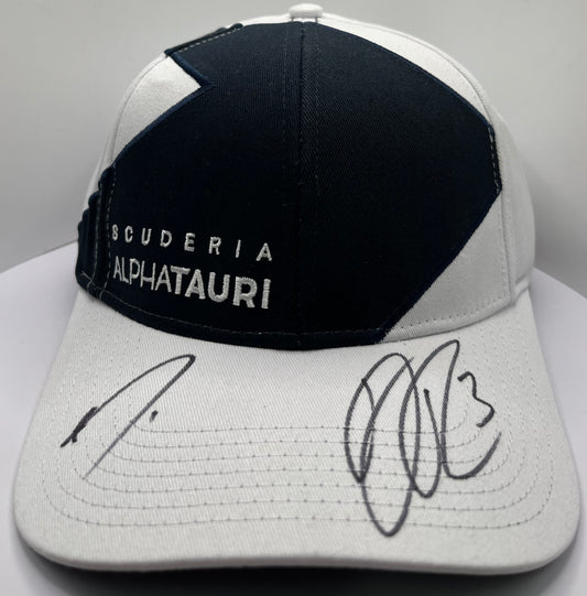 Pierre Gasly & Daniel Ricciardo Signed Scuderia AlphaTauri Black & White F1 Cap with COA